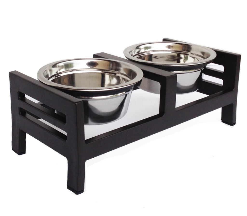 Moretti Double Diner - Modern, Architectural Elevated Metal Dog Bowl Stand (5.5"/ 12" / 18" Tall)