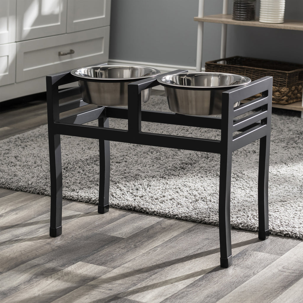 Moretti Double Diner 18" XL - Large Breed, Modern Architectural Elevated Dog Bowls w/ Metal Stand / Stainless Steel (18" Tall)