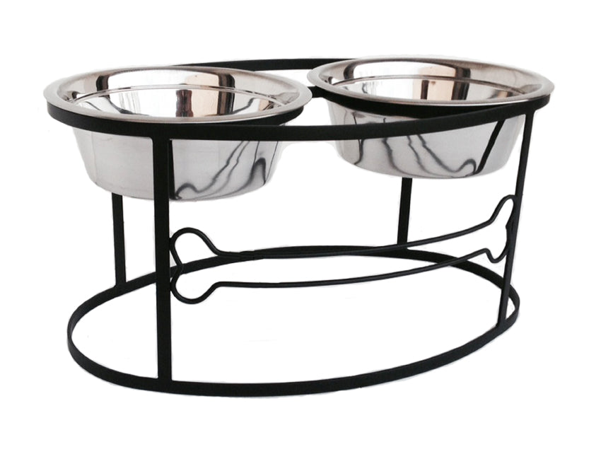 Bone Double Diner - Elevated Dog Bowl Wrought Iron Metal Stand (5" / 7" / 10" Tall)