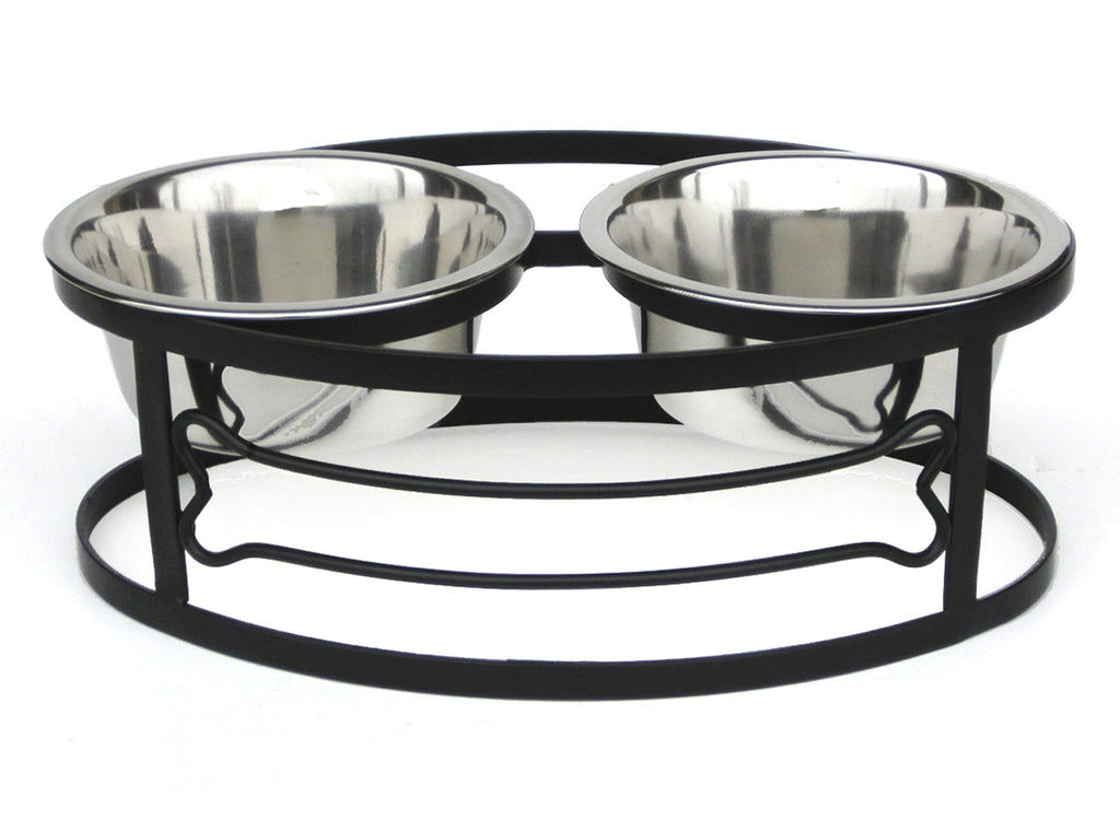 Bone Double Diner - Elevated Dog Bowl Wrought Iron Metal Stand (5" / 7" / 10" Tall)