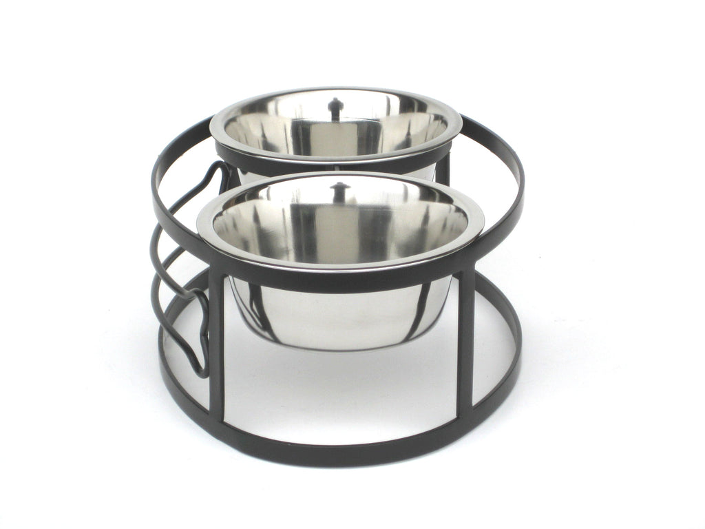 Bone Double Diner - Elevated Dog Bowl Wrought Iron Metal Stand (5" / 7" / 10" Tall)