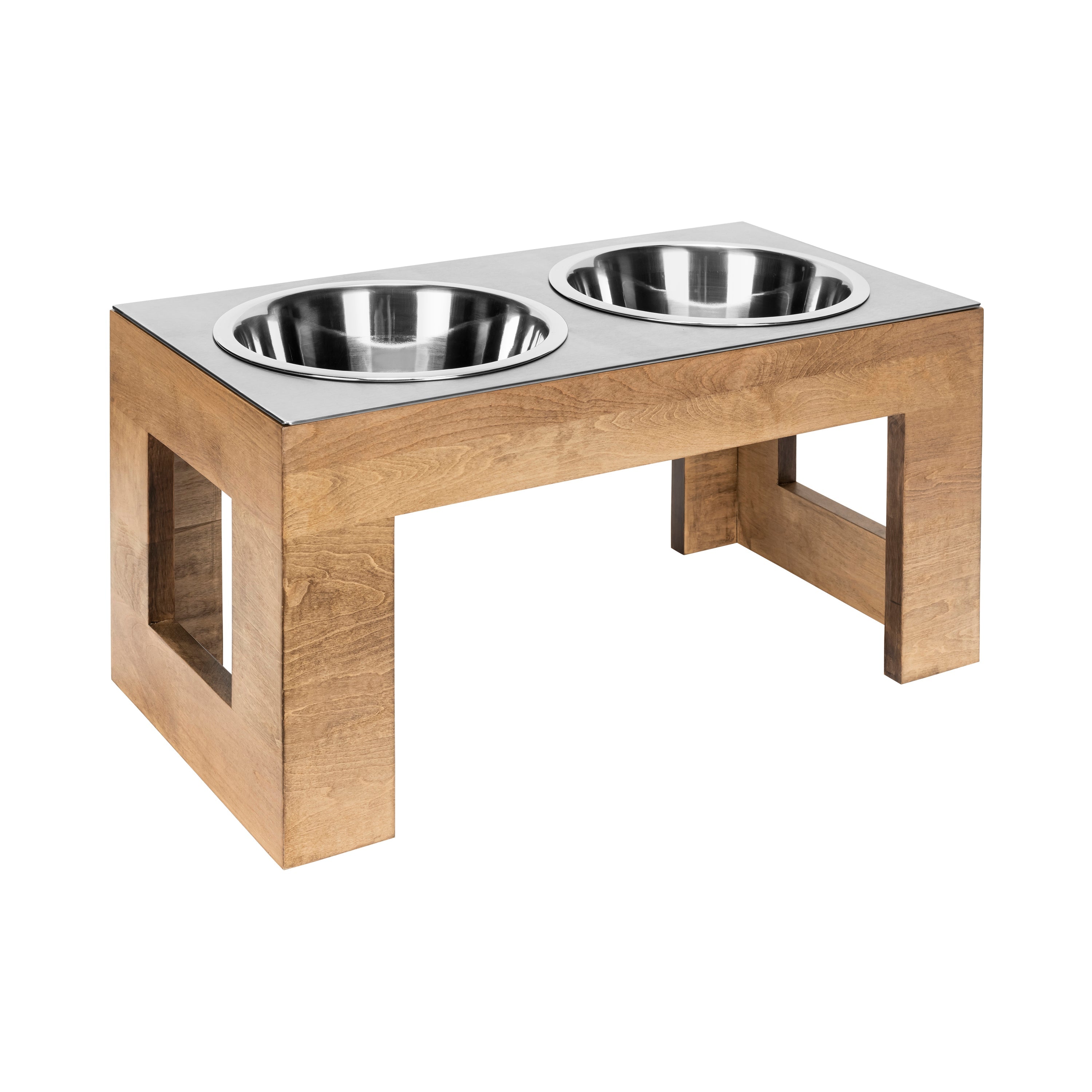 Indus Double Diner - Modern Architectural Hardwood Elevated Dog Bowl Stand (XS Pet 4.5" / 12" Tall)