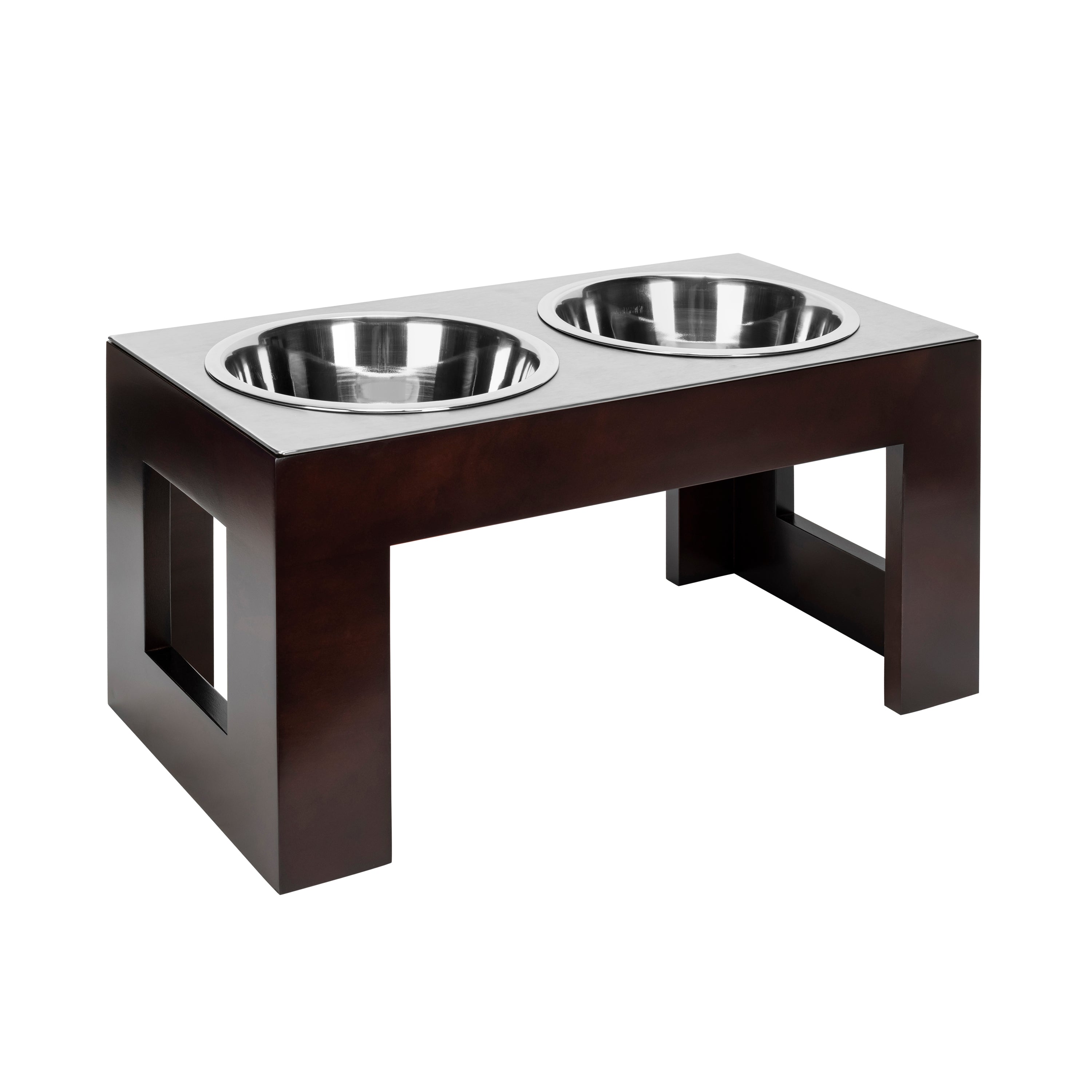 Indus Double Diner - Modern Architectural Hardwood Elevated Dog Bowl Stand (XS Pet 4.5" / 12" Tall)