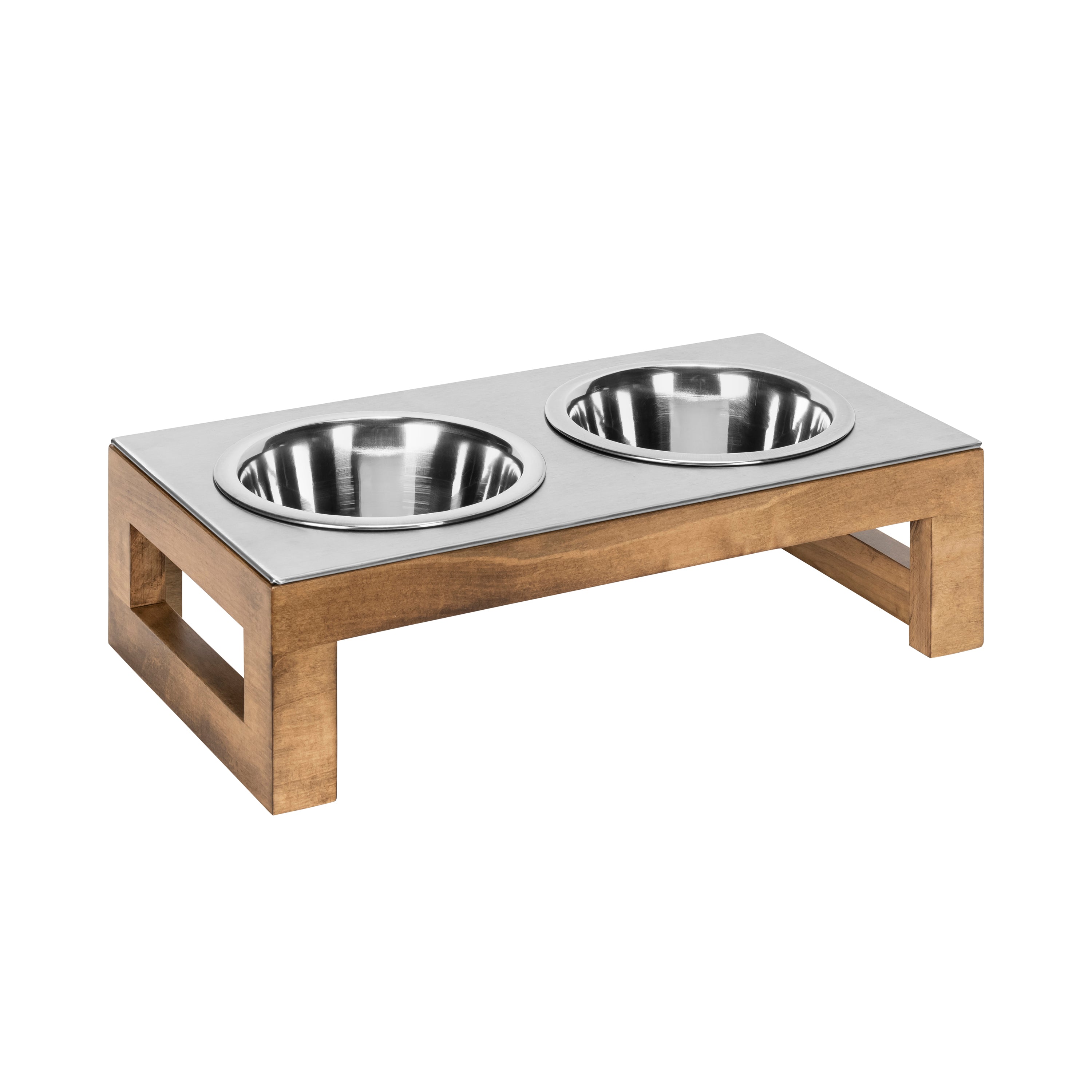 Indus Double Diner - Modern Architectural Hardwood Elevated Dog Bowl Stand (XS Pet 4.5" / 12" Tall)