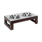 Indus Double Diner - Modern Architectural Hardwood Elevated Dog Bowl Stand (XS Pet 4.5" / 12" Tall)