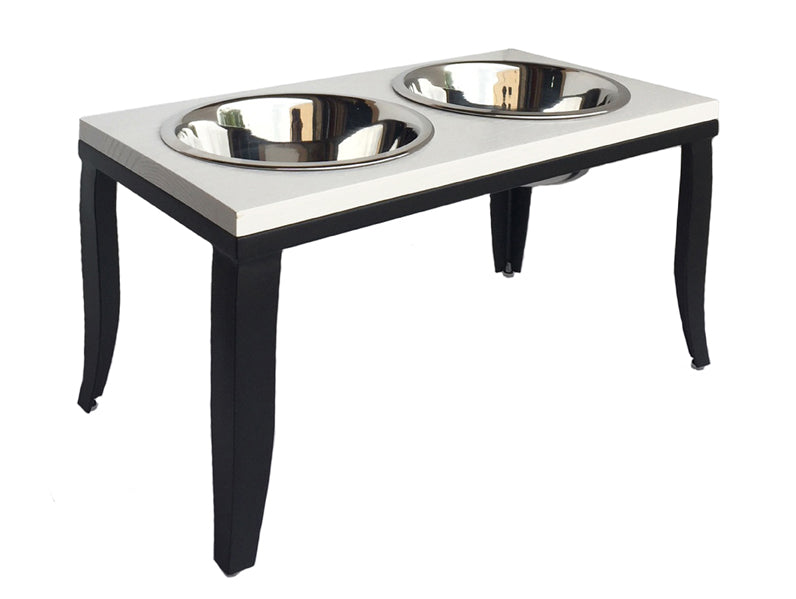 Noor Double Diner - Modern Minimalist Elevated Dog Bowls, Hardwood w/ Metal Stand (6" Small / 12" Large Dog)