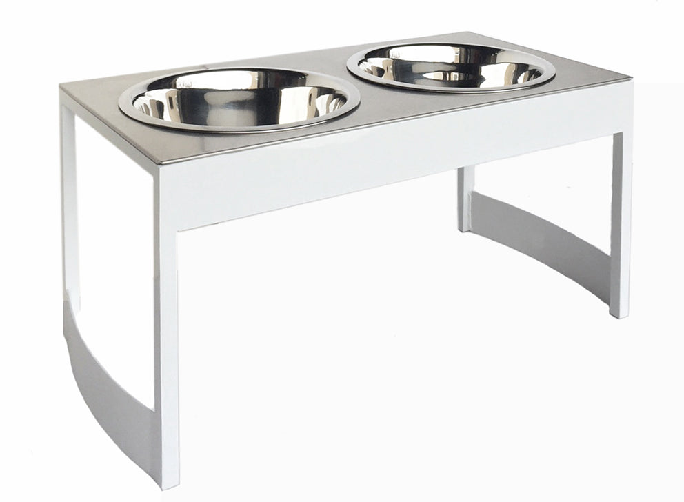 Indus Steel Double Diner - Modern Architectural Heavy Duty Elevated Dog Bowl Feeder (XS 4.5" Tall / 12" Large Dog)