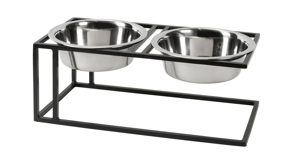 Cityline Double Diner - Outdoor / Indoor Modern Architectural Steel Elevated Dog Bowls w/ Stand (5.5" / 7" / 10" Tall)
