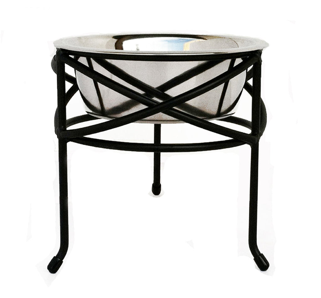 Mesh Single Diner - Contemporary Wrought Iron Stand w/ Elevated Dog Bowl Food, Water (5" / 7" / 10" Tall)