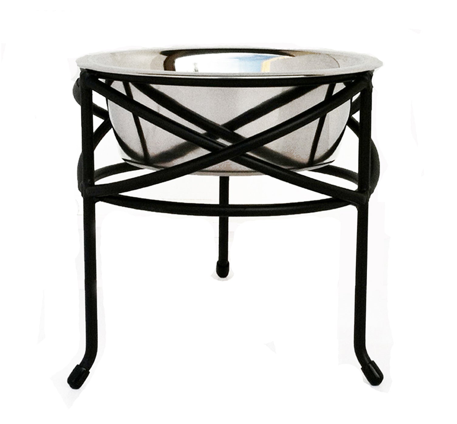 Mesh Single Diner - Contemporary Wrought Iron Stand w/ Elevated Dog Bowl Food, Water (5" / 7" / 10" Tall)