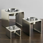 Slate Single Diner - Modern Architectural 304 Stainless Steel Stand w/ Elevated Bowl Food, Water (5" / 9" / 12" Tall)