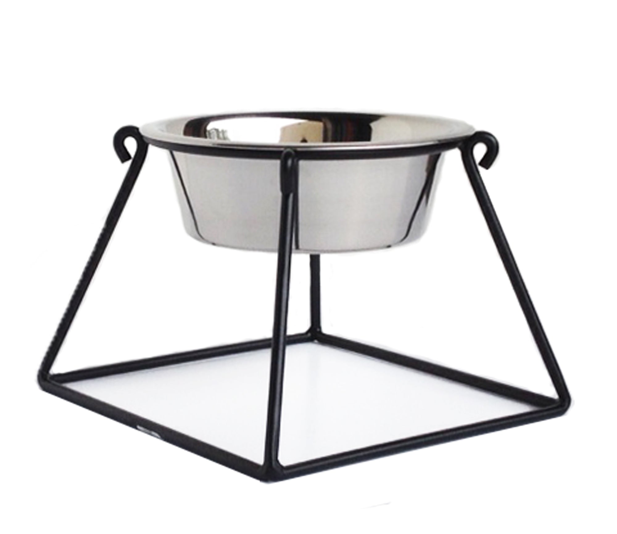 Pyramid Single Diner - Minimalist Wrought Iron Metal Stand, Elevated Dog Bowl (5", 7", 10", 18" Tall)