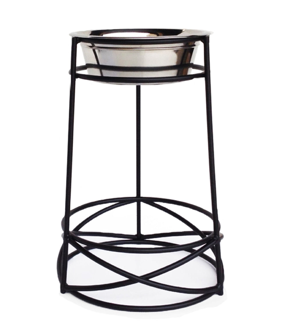 Mesh Single Diner XL - Large Dog, Contemporary Wrought Iron Elevated Dog Bowl Stand (15", 18" Tall)