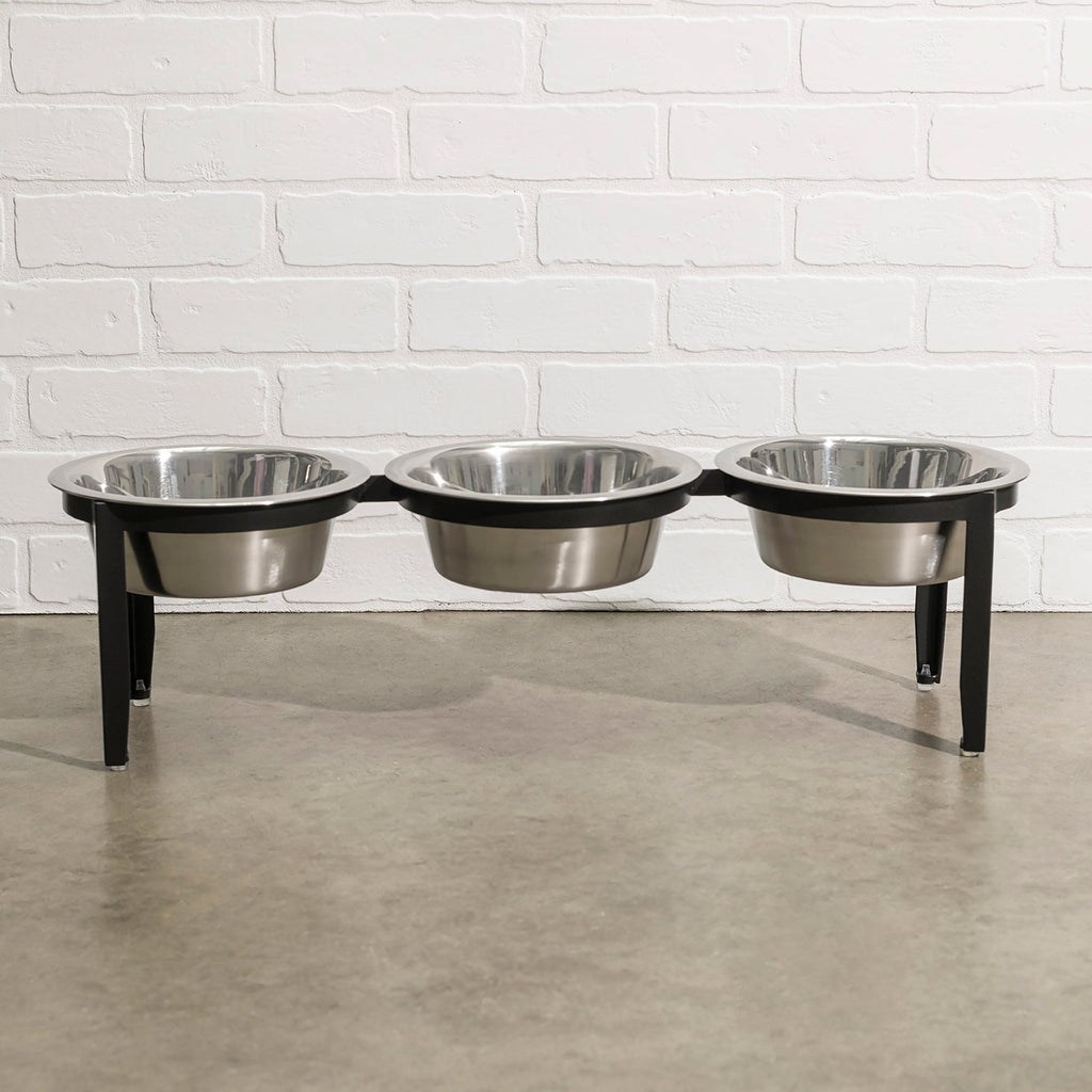 Vision Triple Bowl Diner - Modern Minimalist Iron Elevated 3 Dog Bowl Stand, Outdoor / Indoor (5.5" / 8" Tall)