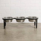 Vision Triple Bowl Diner - Modern Minimalist Iron Elevated 3 Dog Bowl Stand, Outdoor / Indoor (5.5" / 8" Tall)