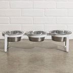 Vision Triple Bowl Diner - Modern Minimalist Iron Elevated 3 Dog Bowl Stand, Outdoor / Indoor (5.5" / 8" Tall)