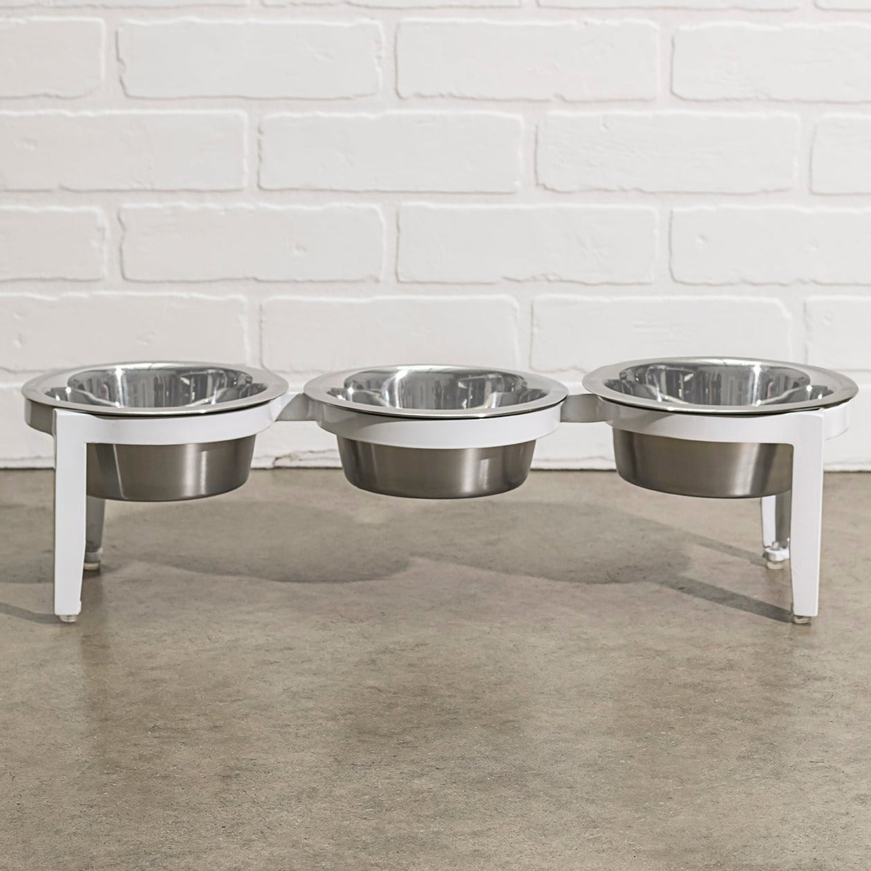 Vision Triple Bowl Diner - Modern Minimalist Iron Elevated 3 Dog Bowl Stand, Outdoor / Indoor (5.5" / 8" Tall)