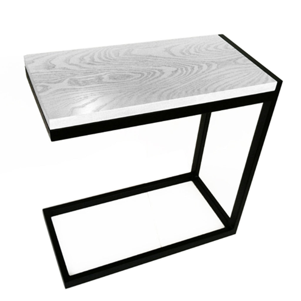Raja End Table - Modern White Hardwood / Metal Stand, C-Table (24" Tall x 12" Wide x 24" Long)