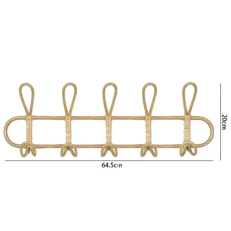 Retro Rattan Wall Hook with 5 Hangers