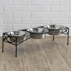 Regal Triple Bowl Diner - Minimalist Wrought Iron Metal Elevated 3 Dog Bowl Stand (7" Medium - Large Dog)