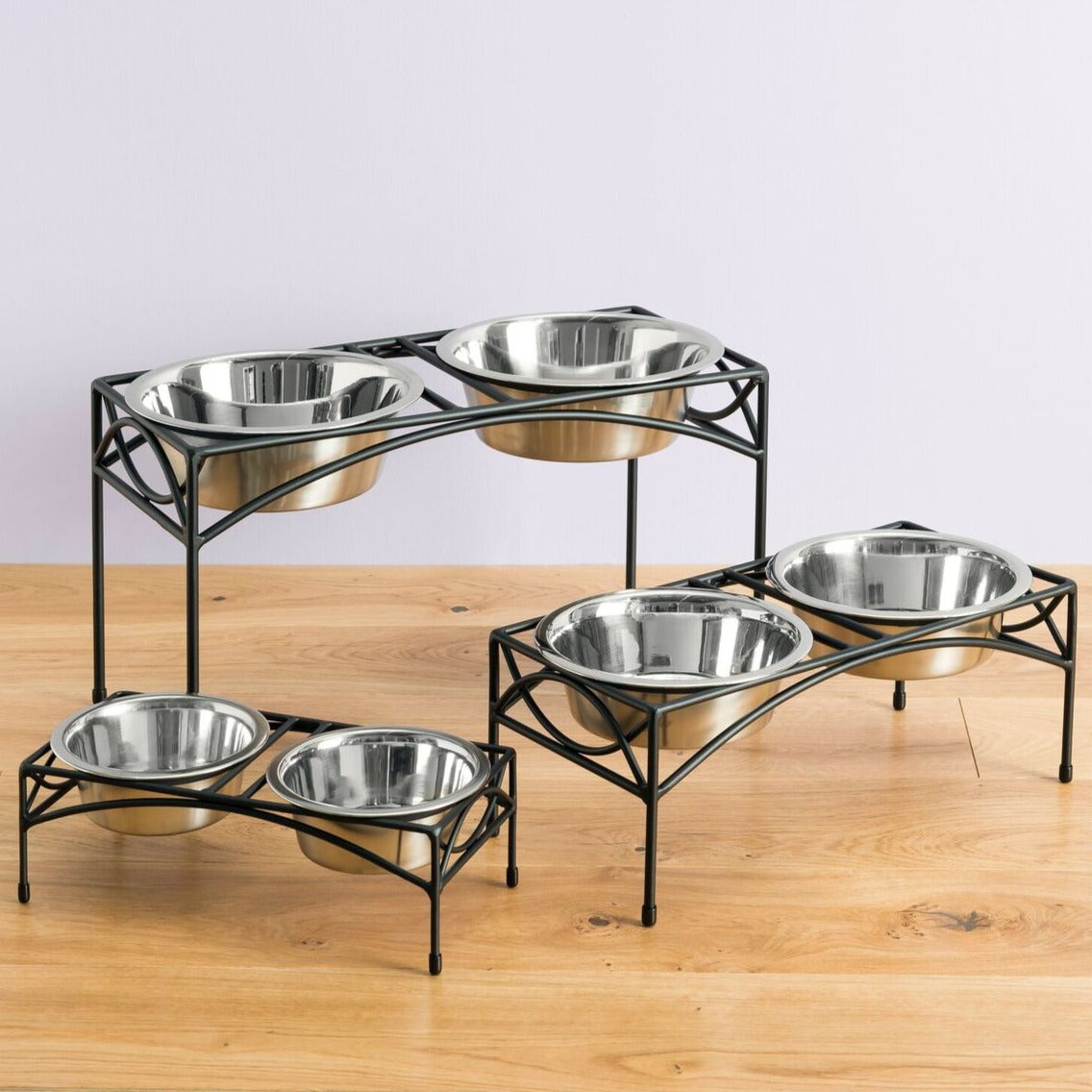Regal Double Diner - Sturdy Wrought Iron Metal, Elevated Dog Bowl Stand (XS 3" / 5" / 7" / 10" / 12" Tall)