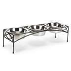 Regal Triple Bowl Diner - Minimalist Wrought Iron Metal Elevated 3 Dog Bowl Stand (7" Medium - Large Dog)