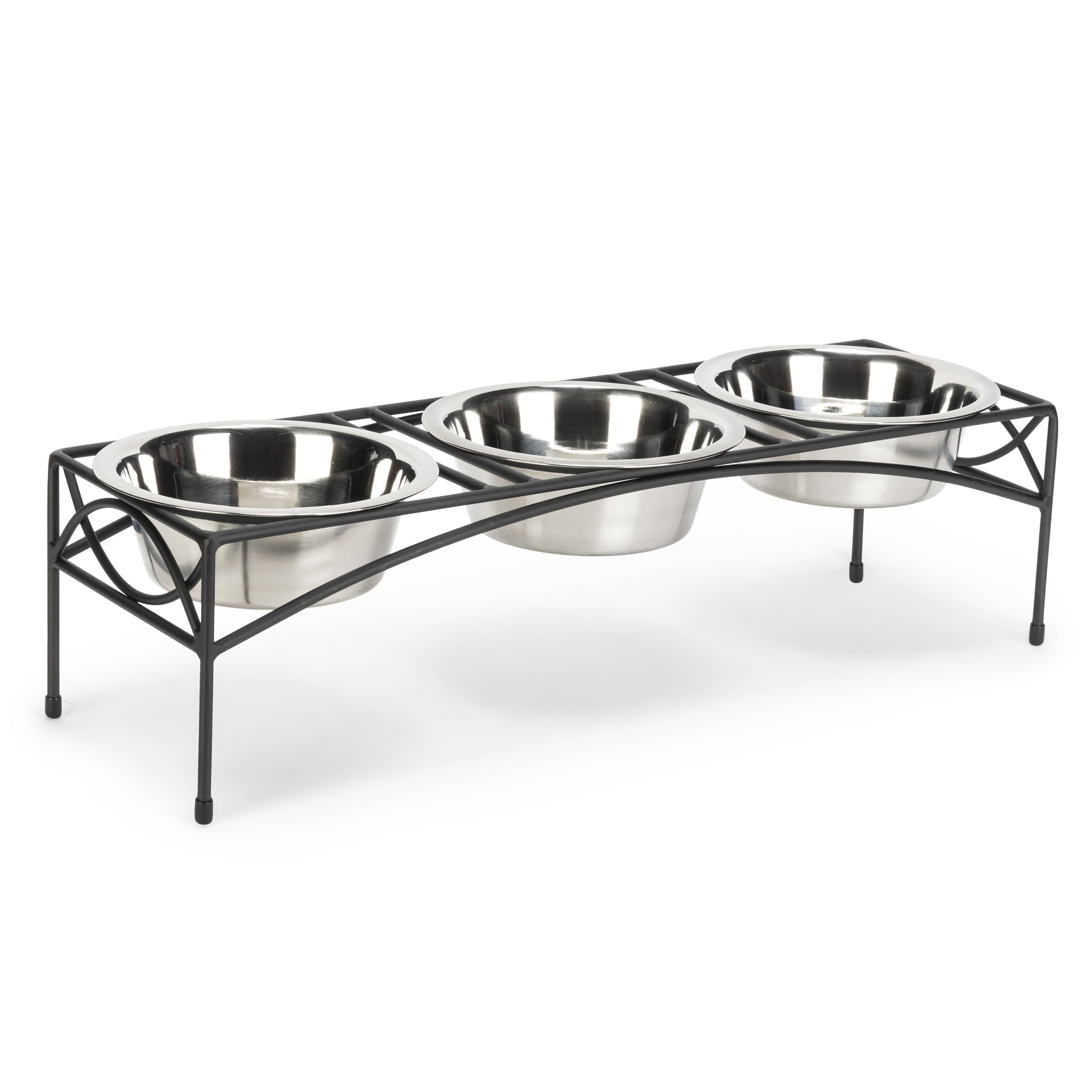 Regal Triple Bowl Diner - Minimalist Wrought Iron Metal Elevated 3 Dog Bowl Stand (7" Medium - Large Dog)