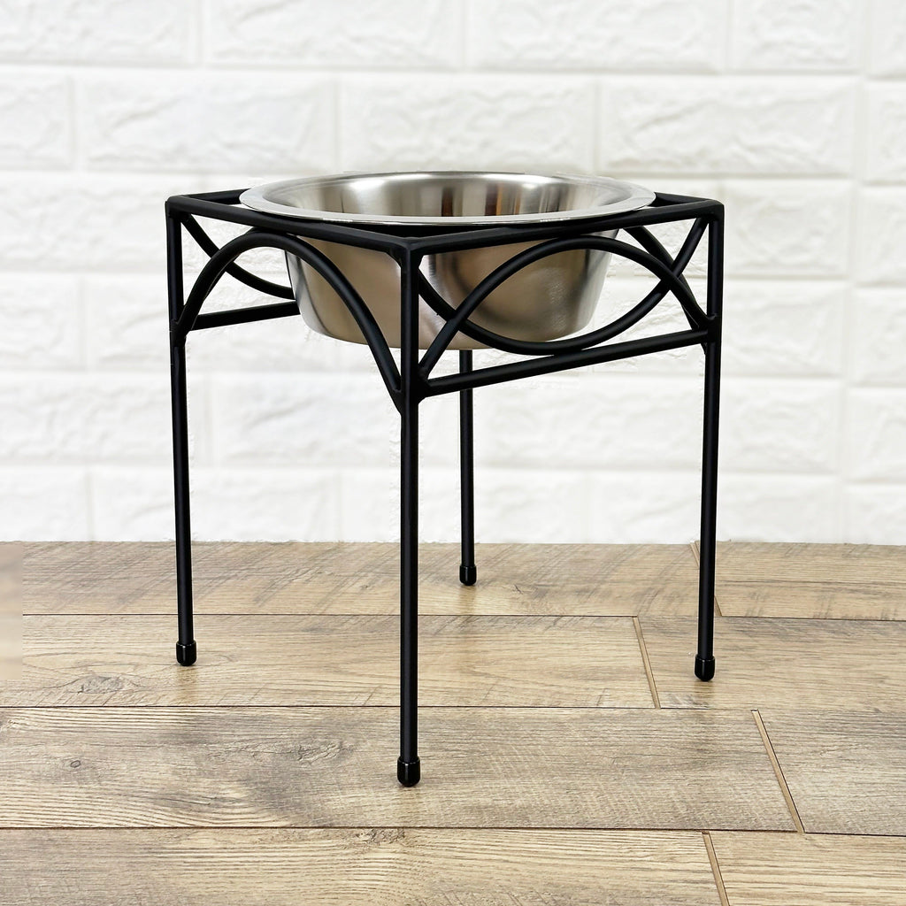 Regal Single Diner - Wrought Iron Metal Stand, Raised Dog Bowl Food, Water (5" / 7" / 12" Tall )