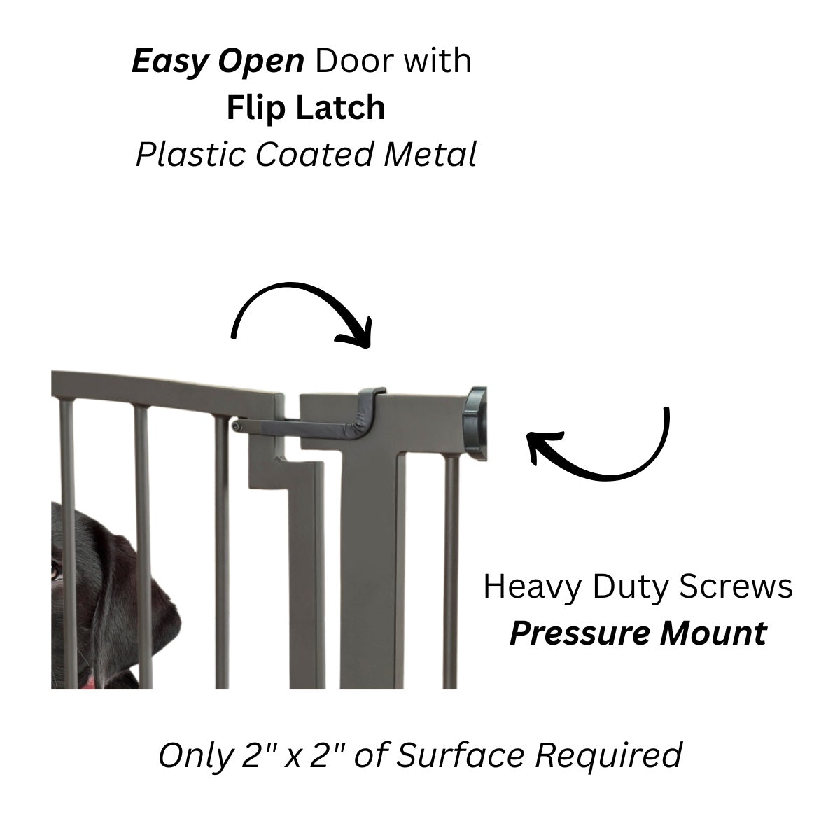 Royal Weave Steel Dog Gate w/ Door (28.5" - 61.5" Extra Wide) Heavy Duty Black Wrought Iron, Indoor Easy Pressure Mounted (No Drill)