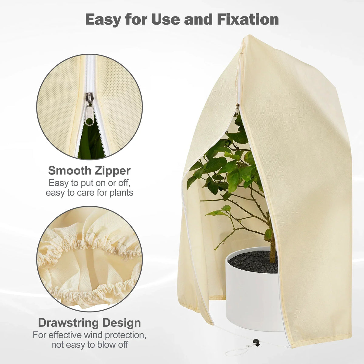 Zevolim| Winter protection cover for plants - Frost protection with zipper and drawstring, breathable for palms and potted plants in the garden