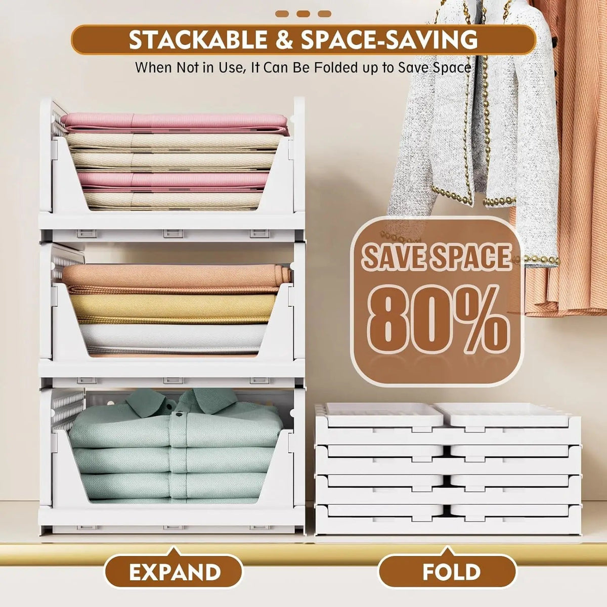 5-Pack Stackable Foldable Closet Storage Boxes – Liora