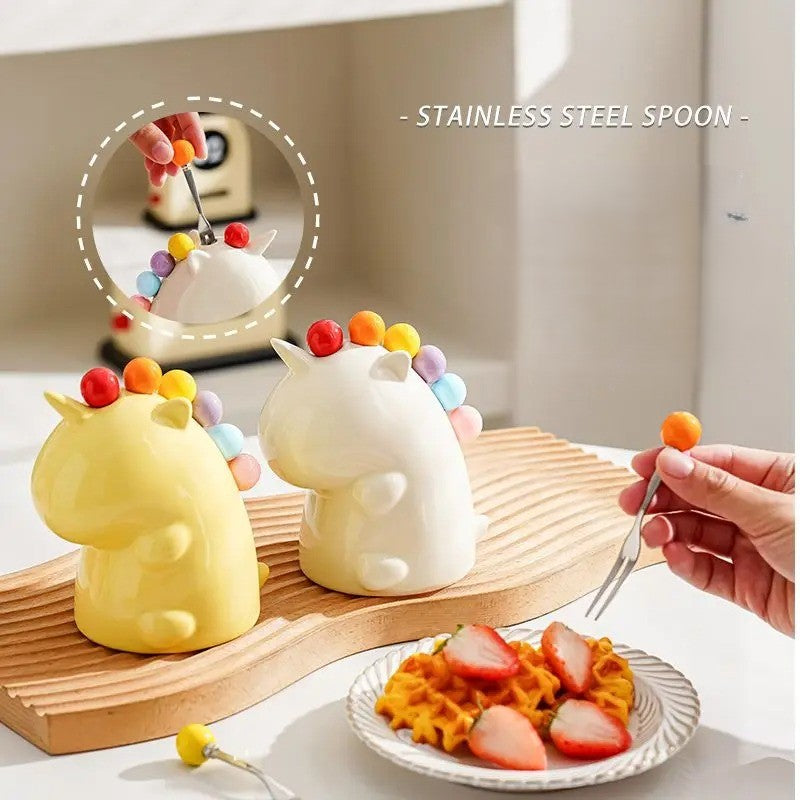 Ceramic Unicorn Stainless Steel Fruit Fork Set