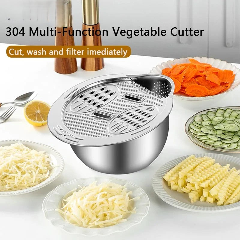 All-in-One Stainless Steel Kitchen Drain Slicer Bowl