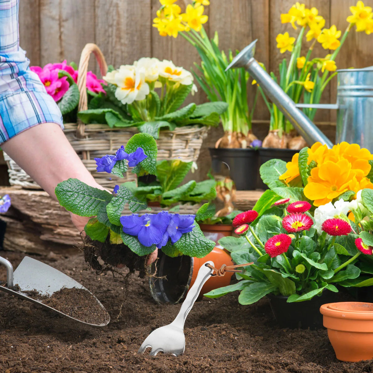 Zevolim| Floravix Mini Garden Hand Rake | Lightweight & Durable | For Weeding, Digging & Soil Loosening | 20.5 cm Length
