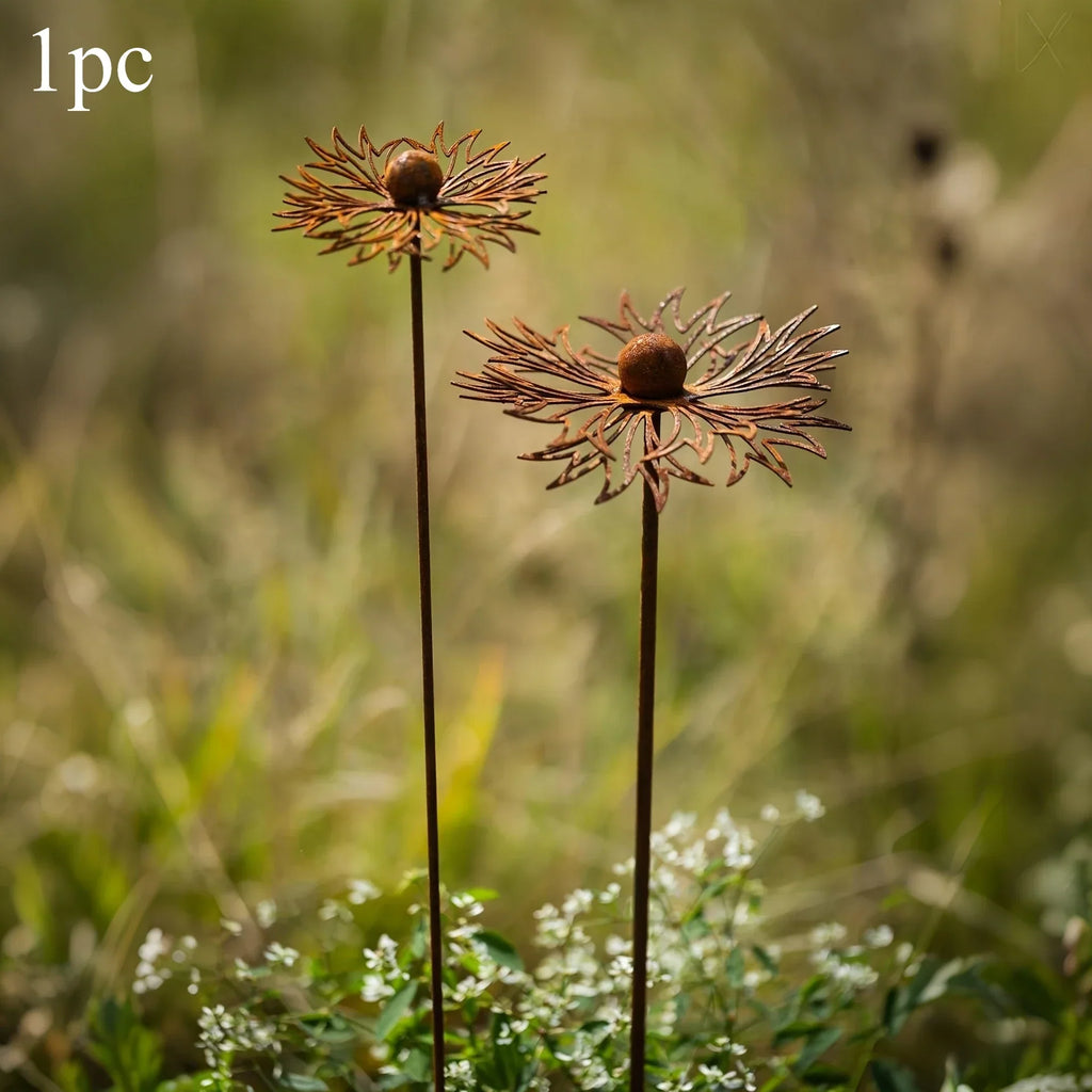 Zevolim| FLORUSTA Garden Stake Bluebonnet | Rust Look Metal | Rustic Garden Decor