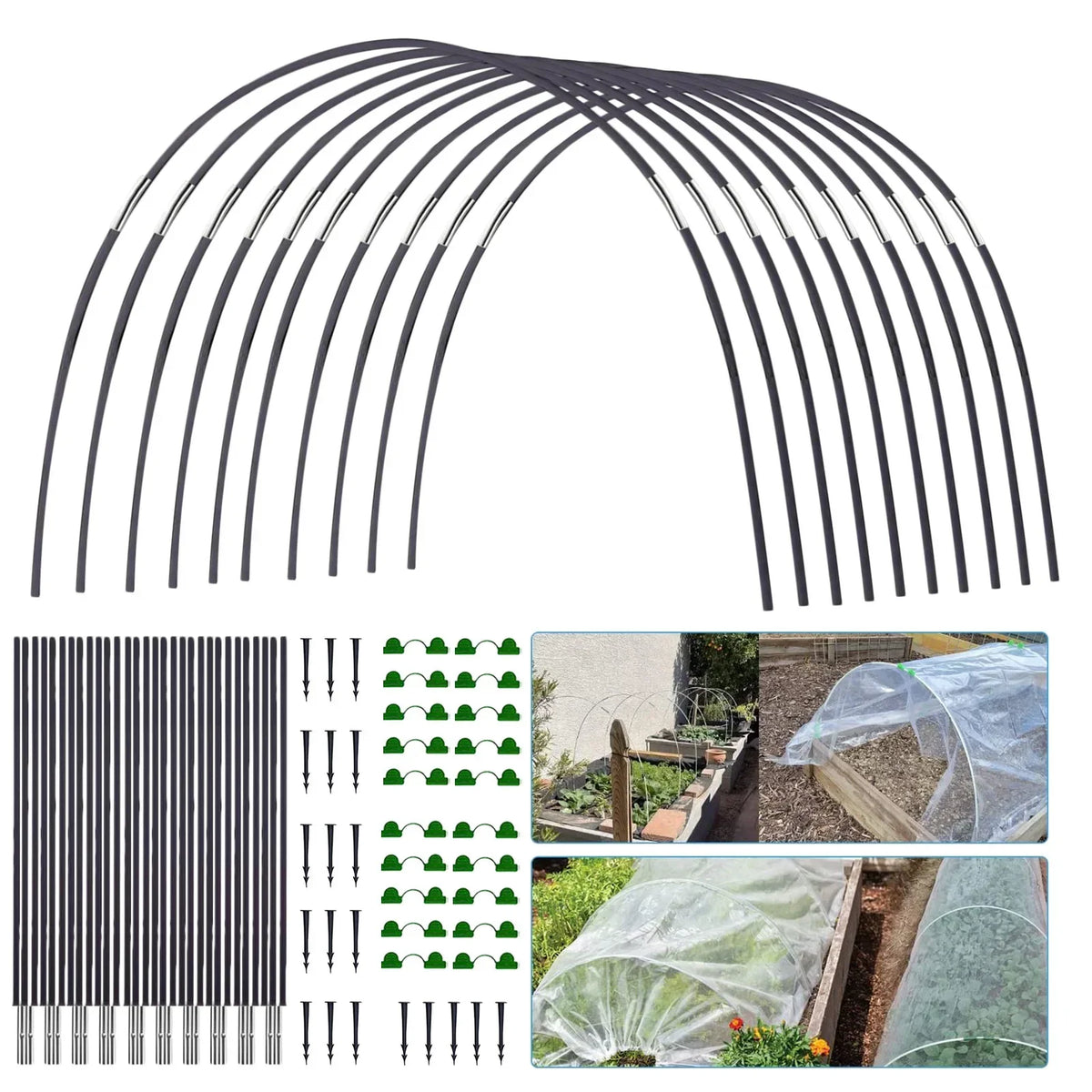 Zevolim| Plantura FlexGrow Garden Arch Set made of fiberglass | DIY Plant Tunnel for raised beds & cold frames | Rustproof & Reusable | Including connectors