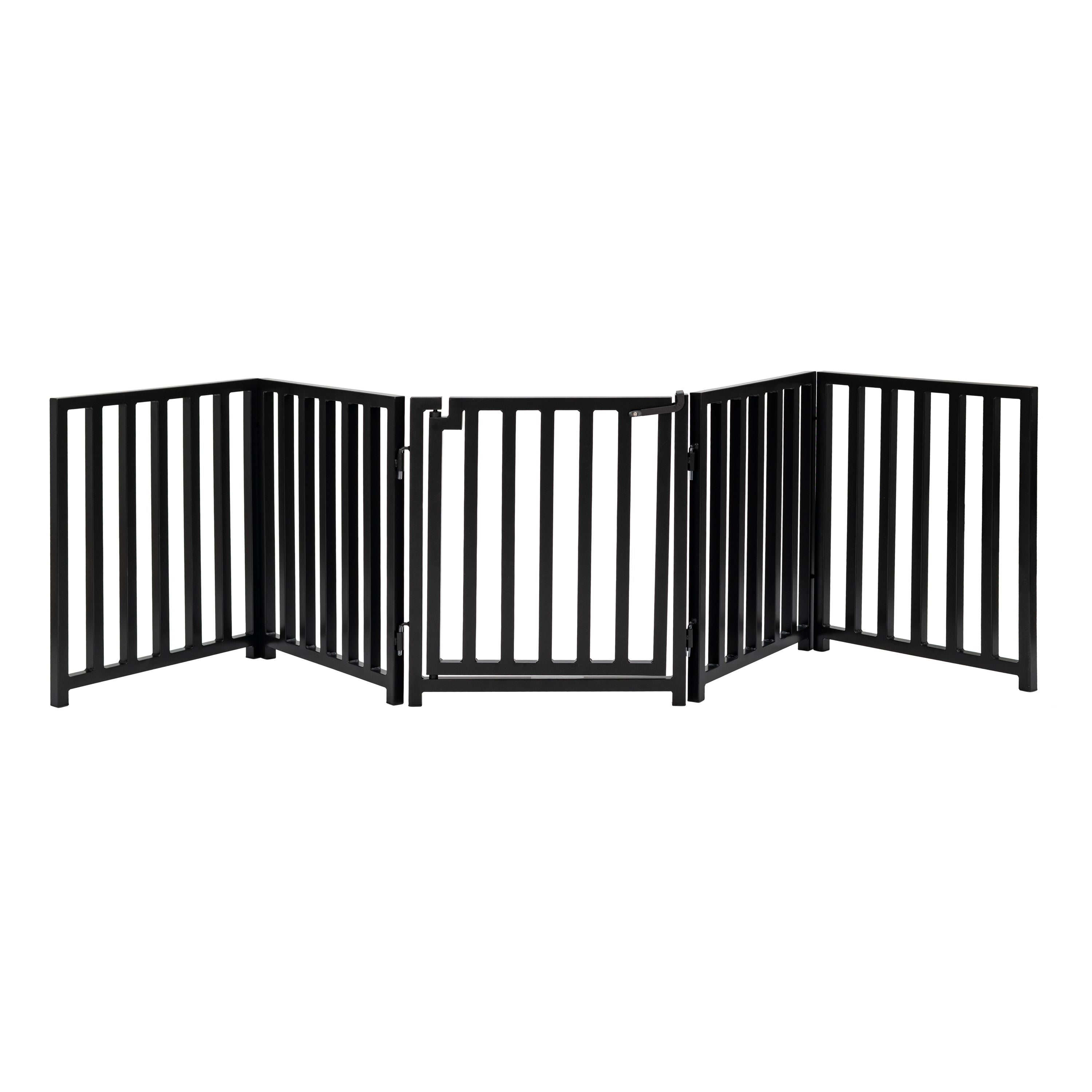 Libro Extra Wide Steel Freestanding (24" H) Dog Gate w/ Door (70" - 117" W) Weather Resistant Outdoor / Indoor Dog Fence - Small Dog