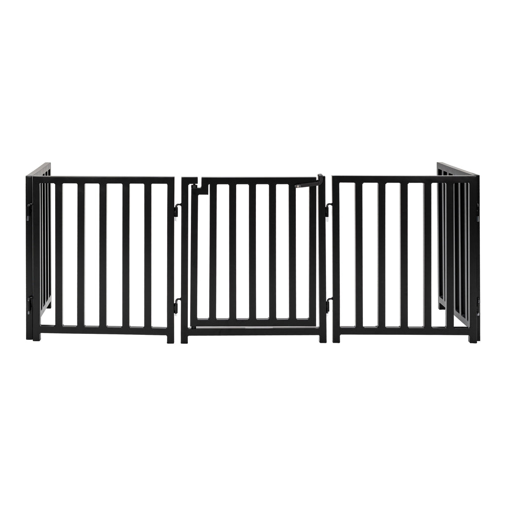 Libro Extra Wide Steel Freestanding (24" H) Dog Gate w/ Door (70" - 117" W) Weather Resistant Outdoor / Indoor Dog Fence - Small Dog