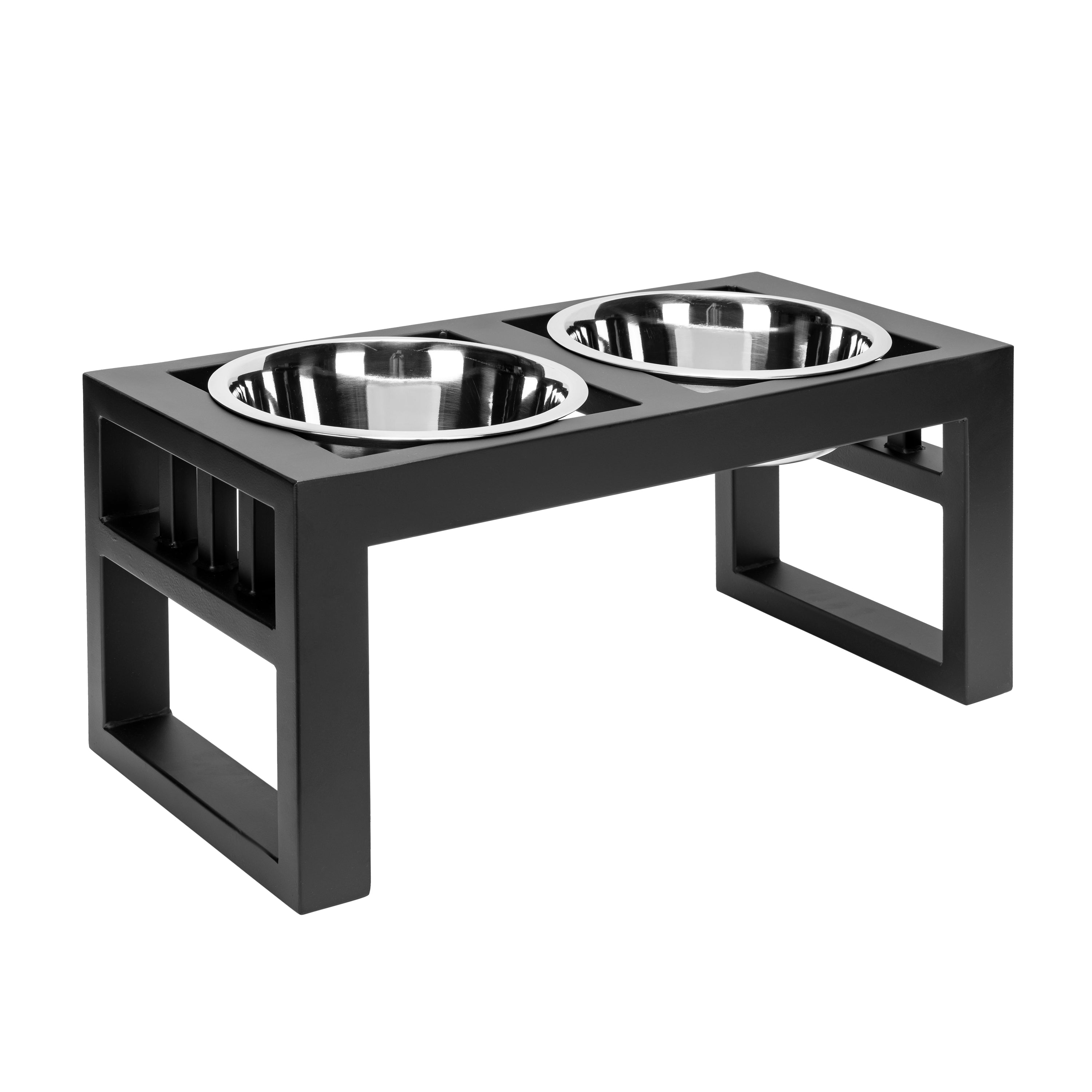 Libro Double Diner - Modern Architectural Large Dog Feeder - Heavy Weight Elevated Black Steel Stand ( 11" / 15" / 18" Tall)