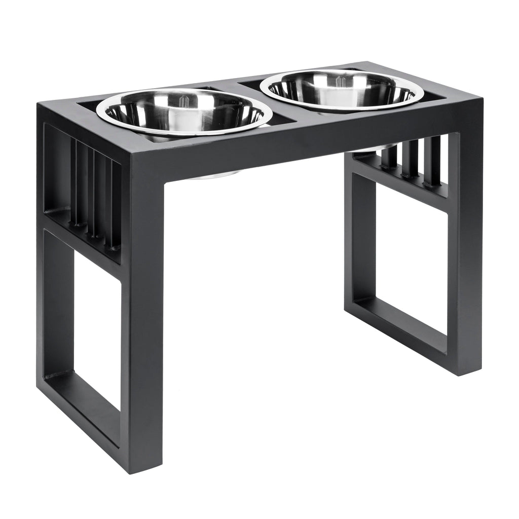 Libro Double Diner - Modern Architectural Large Dog Feeder - Heavy Weight Elevated Black Steel Stand ( 11" / 15" / 18" Tall)