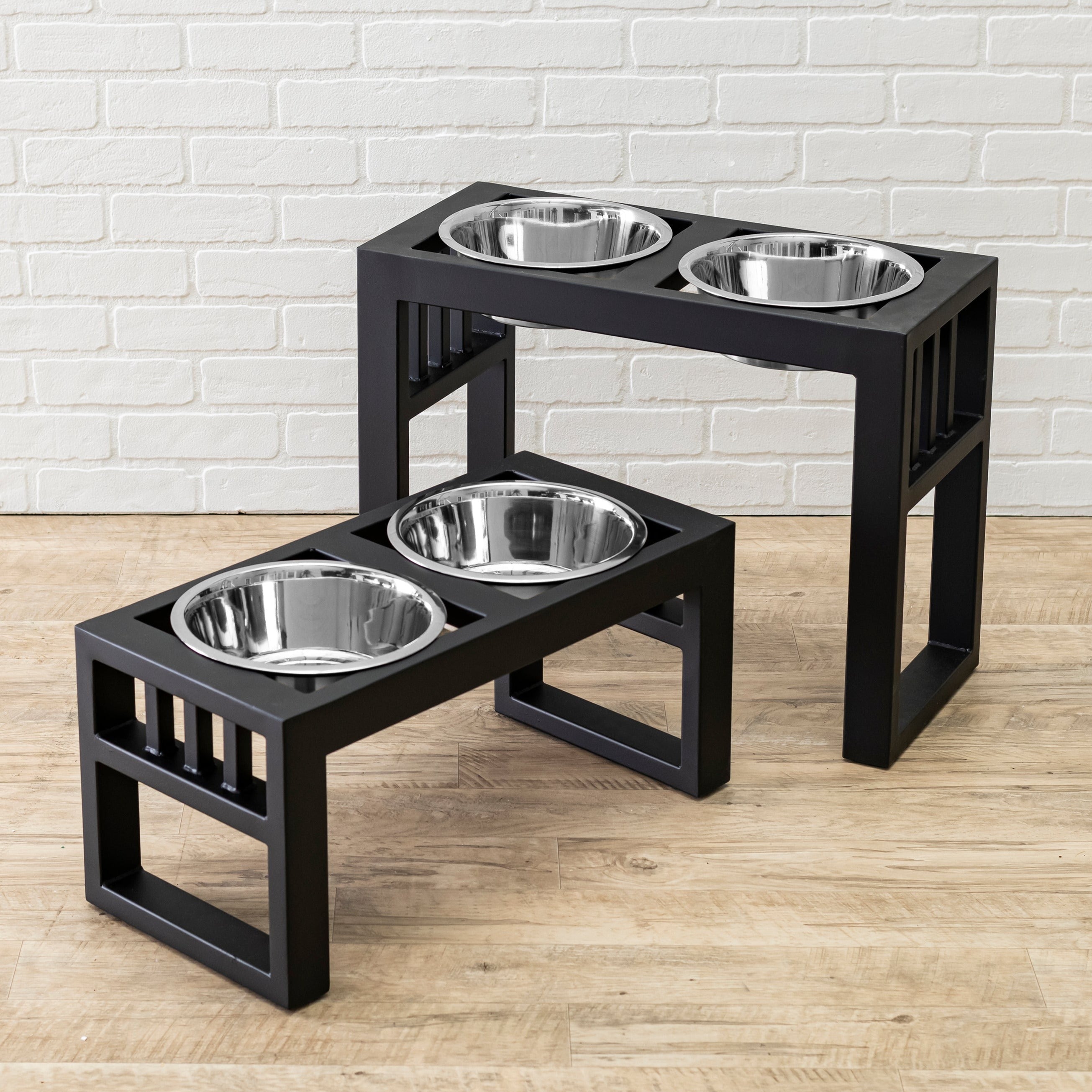 Libro Double Diner - Modern Architectural Large Dog Feeder - Heavy Weight Elevated Black Steel Stand ( 11" / 15" / 18" Tall)