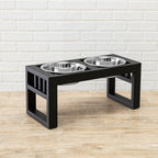Libro Double Diner - Modern Architectural Large Dog Feeder - Heavy Weight Elevated Black Steel Stand ( 11" / 15" / 18" Tall)