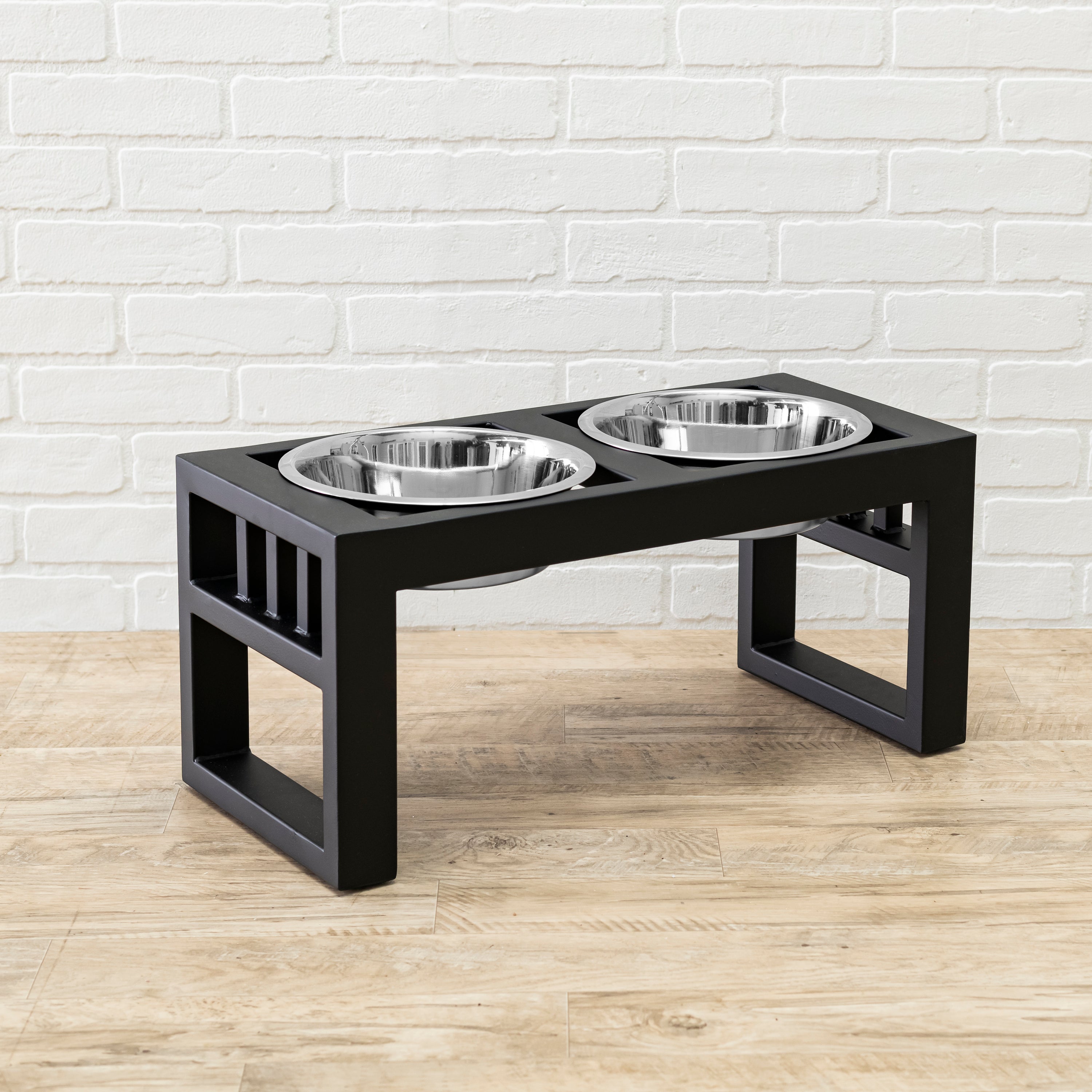 Libro Double Diner - Modern Architectural Large Dog Feeder - Heavy Weight Elevated Black Steel Stand ( 11" / 15" / 18" Tall)