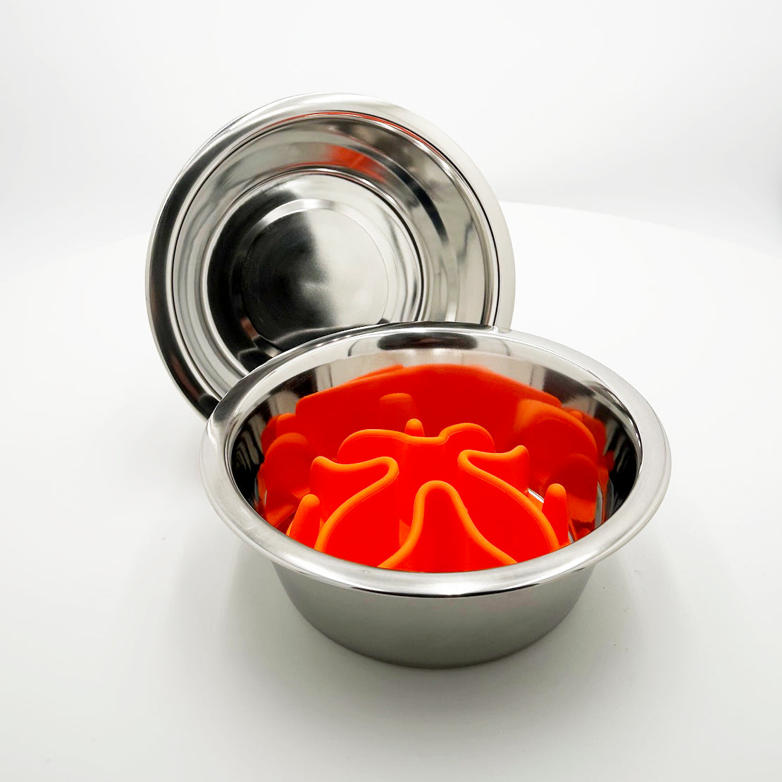 Extra Bowl Set w/ Slow Feed Insert Pad – Food-Safe 201 Stainless Steel w/ Silicone Insert, set of 2