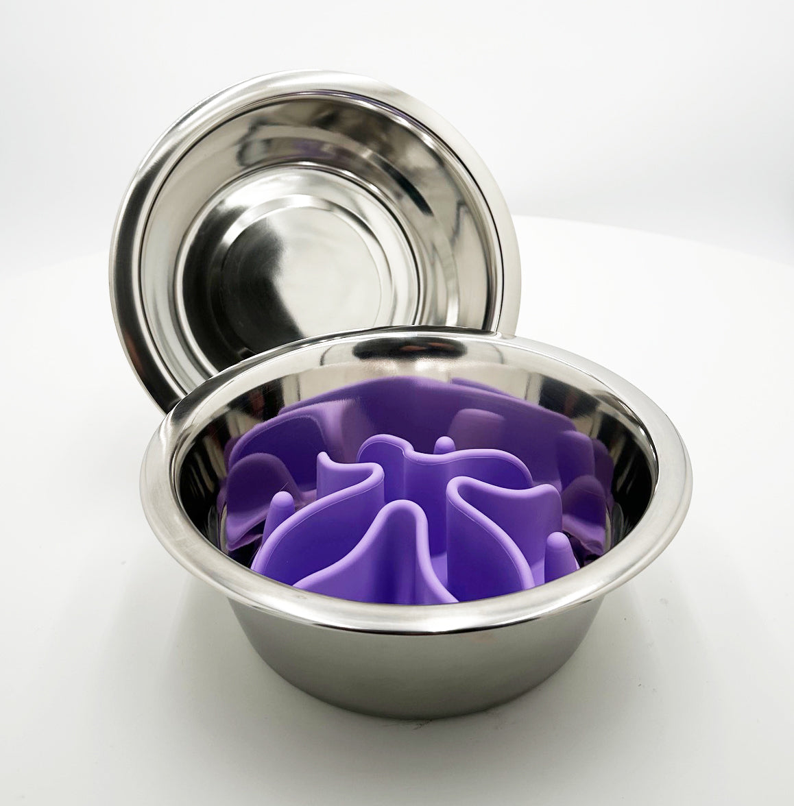 Extra Bowl Set w/ Slow Feed Insert Pad – Food-Safe 201 Stainless Steel w/ Silicone Insert, set of 2