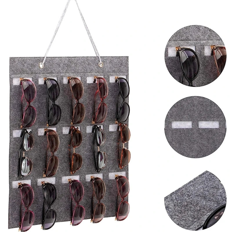 GlasSpace Organizer | Wall-mounted Glasses Holder | Foldable Sunglasses Storage Bag | Space-saving & Dustproof | 42 × 38 cm