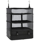 Packelier Suitcase Organizer | Hanging Shelf for Travel | 3 Compartments | Foldable & Water-Resistant | Black