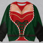 Custom Funny Ugly Christmas Sweatshirt‑Personalized "Light Up The Holiday Party" Illusion Crewneck, Novelty Lingerie‑Style Pullover, Gag Holiday Gift for Husband, Dad, Son, Grandpa, Brother, Yourself