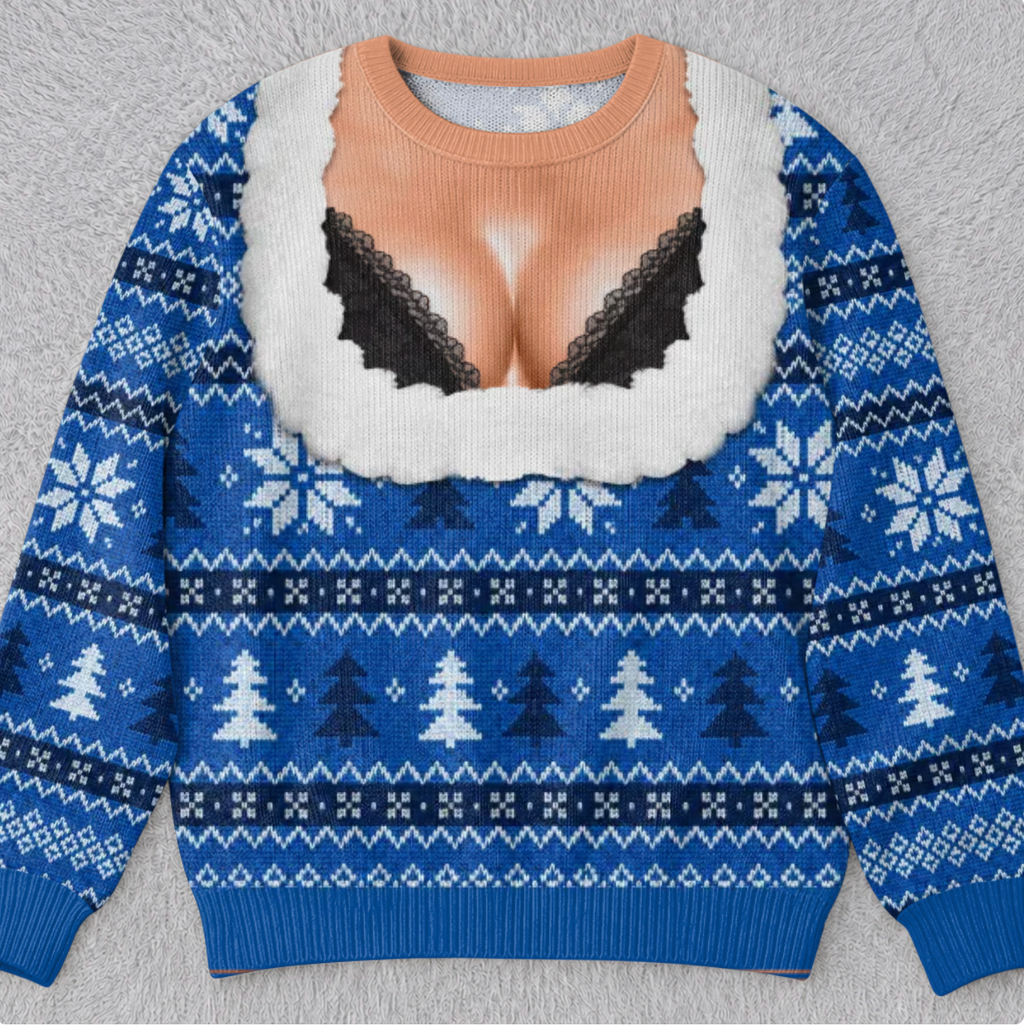 Custom Funny Ugly Christmas Sweatshirt‑Personalized "Light Up The Holiday Party" Illusion Crewneck, Novelty Lingerie‑Style Pullover, Gag Holiday Gift for Husband, Dad, Son, Grandpa, Brother, Yourself