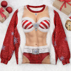 Funny Santa Outfit Illusion Christmas Ugly Sweater, Novelty Gag Holiday Gift for Women